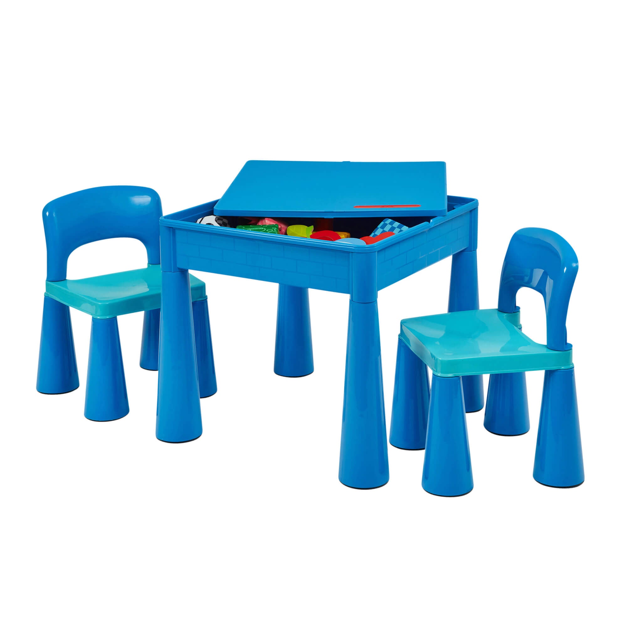 Kid s Indoor Outdoor 4 in 1 Plastic Table 2 Chairs Set Lego Board Sand Water Pit Blues