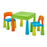 Sturdy solid plastic provides the table and 2 chairs with longevity