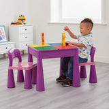 Dziecięcy kryty | Zestaw wielofunkcyjnego plastikowego stołu i 2 krzeseł na zewnątrz | Tablica Lego | Pit z piaskiem i wodą | Fioletowy