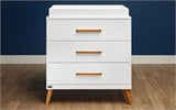 This baby changing unit chest of drawers has three large drawers to keep nappy changing essentials close to hand.