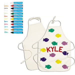 Childrens | Kids Design-Your-Own-Apron Kit | 12 Fabric Crayons | 3 years+