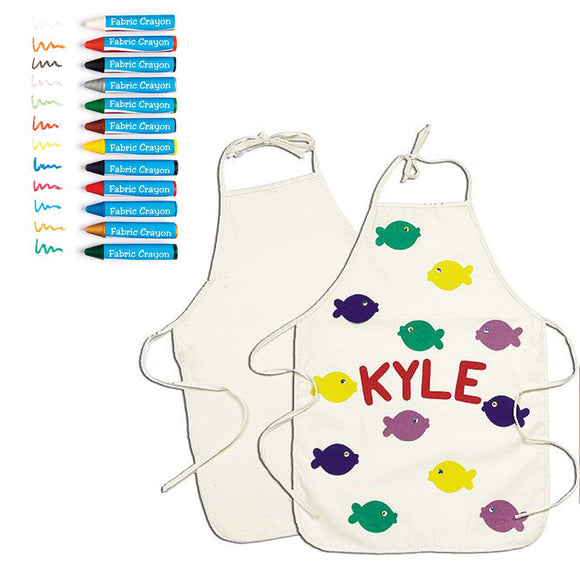 Childrens | Kids Design-Your-Own-Apron Kit | 12 Fabric Crayons | 3 years+