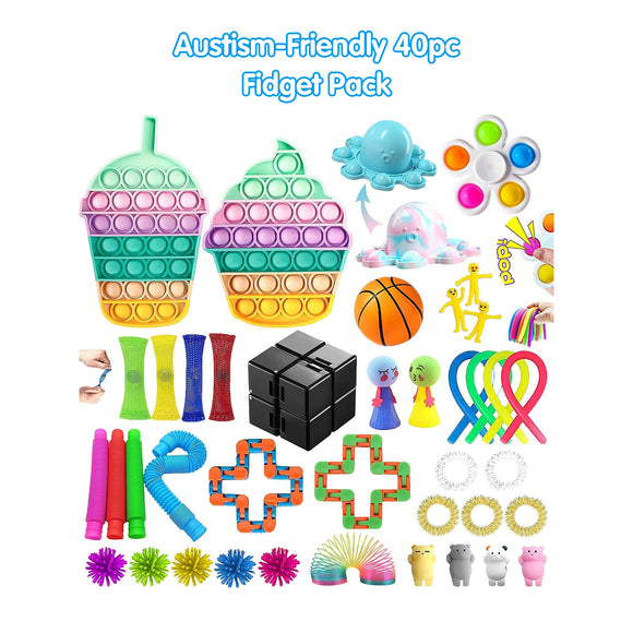 Autism-Friendly Large 40Pc Fidget Pack | Sensory Stimulating Activity Toy | 3 Years+