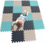 16 Interlocking Montessori Thick Foam Play Mats | Jigsaw Mats for Baby Playpens and Playrooms | Grey, Pink & White