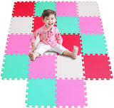 16 ineinandergreifende Montessori-Spielmatten aus dickem Schaumstoff | Puzzlematten für Baby-Laufgitter und Spielzimmer | Grau, Rosa und Weiß