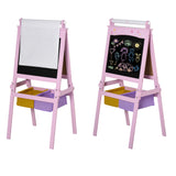 Childrens Deluxe Wooden Double Sided Easel | Blackboard | Paper Roll included | Pink| 3 Years+