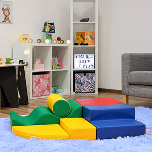 Stort innendørs mykt lekeutstyr | Montessori 6-delt skumlekesett med trinn | Primærfarger | 6 måneder+