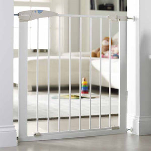 Barrière de sécurité en lindam blanc, cette barrière pour bébé est parfaite pour tout foyer