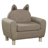 Children’s Cat Design Deluxe Single Armchair | Linen-Look | Biscuit Beige | 3-8 Years
