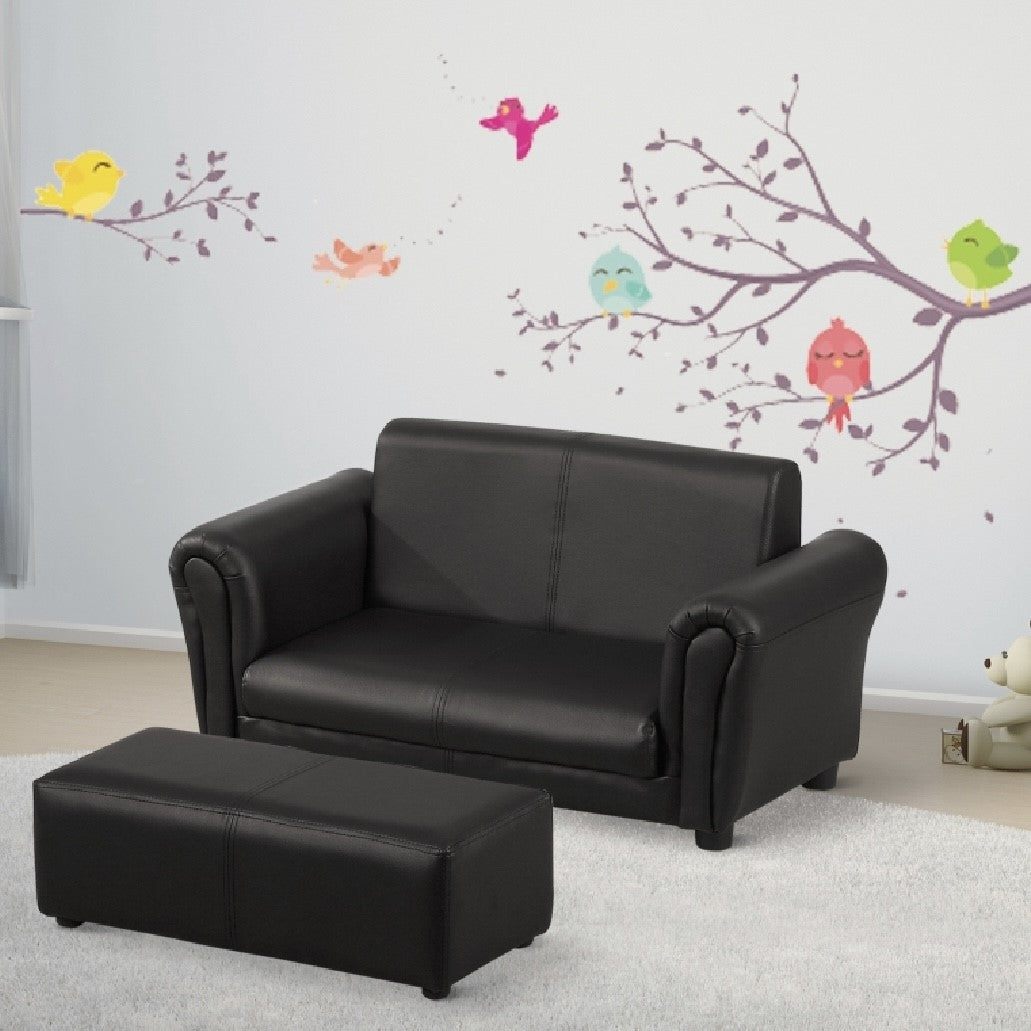 Childrens 2-Seater Mini Sofa Set with Large Footstool | Black – www ...