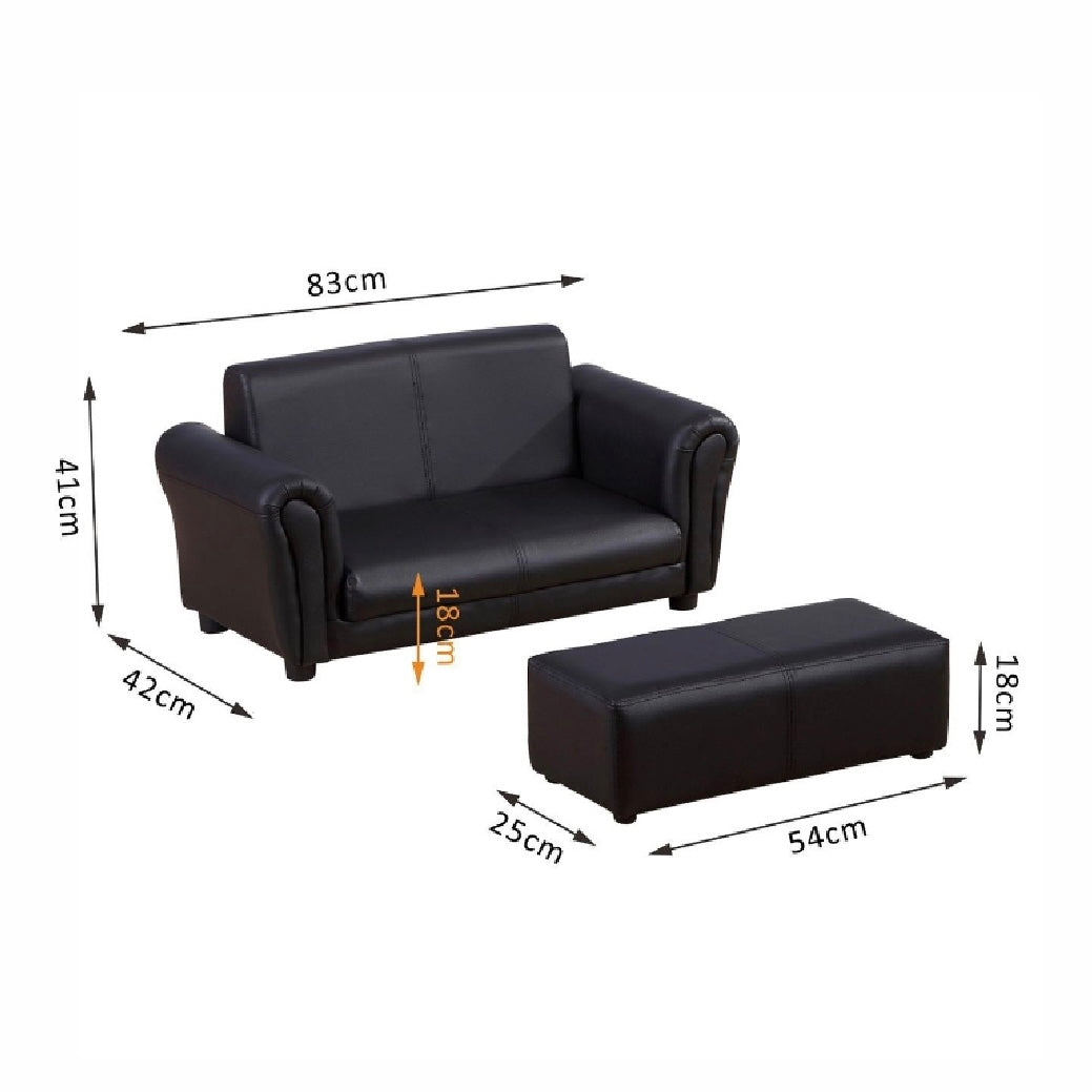 Childrens 2-Seater Mini Sofa Set with Large Footstool | Black – www ...