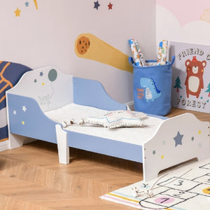 Cama individual para niños Superstar “Sweet Hugs” con rieles laterales | Azul blanco.