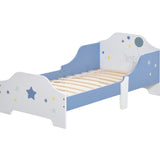 Lit simple pour enfants Superstar « Sweet Hugs » avec barrières latérales | Bleu et Blanc | 1,43 m de long x 73 cm de large | 3-6 ans