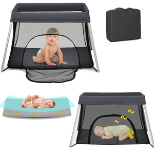 This breathable, mesh travel cot playpen is effortless to assemble and comes with a mattress