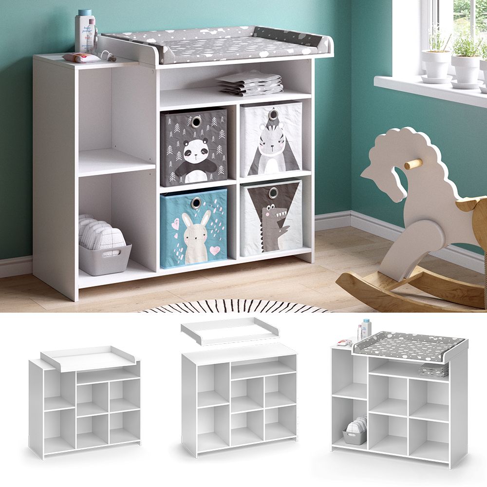 Scratch Resistant Baby Changing Unit 7 Storage Pockets High Quality Modern Design 113 x 100 x 53cm White