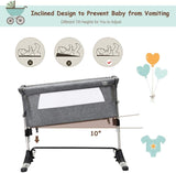 The adjustable bedside baby crib tilts to 10 degrees to aid with congestion and reflux