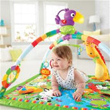 During lay & play time,  hanging activity toys & motion-activated music encourage teeny-tiny  ones to reach, bat & play.
