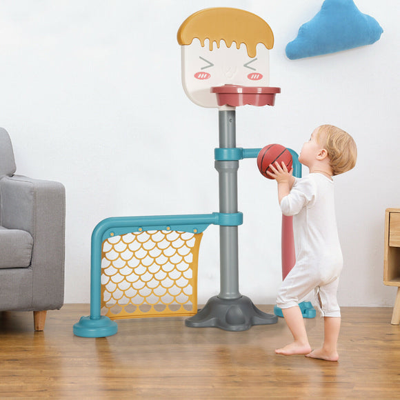 2-in-1 Kids Basketball Stand | Adjustable Rubber Football Goal Smooth Roller | 3 Years+