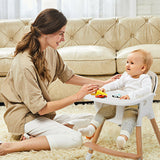 Irrotettavan ja säädettävän suuren tarjottimen ansiosta tämä korkea ja matala tuoli voi tarjota vauvallesi hyvän paikan syödä, leikkiä, oppia ja levätä