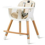 3-in-1 Adjustable Height Beech Wooden High Chair & Tray | Low Chair | Beige Cushion