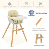 cadeira alta e bandeja de madeira de faia com altura ajustável 3 em 1 | Cadeira baixa | Almofada Bege