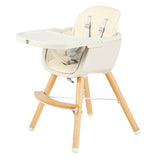 3-in-1-Hochstuhl aus Buchenholz mit verstellbarer Höhe und Tablett | Niedriger Stuhl | Cremefarbenes Kissen