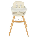 cadeira alta e bandeja de madeira de faia com altura ajustável 3 em 1 | Cadeira baixa | Almofada Creme