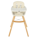 3-in-1 Adjustable Height Beech Wooden High Chair & Tray | Low Chair | Cream Cushion