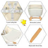 3-in-1 Adjustable Height Beech Wooden High Chair & Tray | Low Chair | Cream Cushion