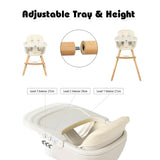 3-in-1 Adjustable Height Beech Wooden High Chair & Tray | Low Chair | Cream Cushion