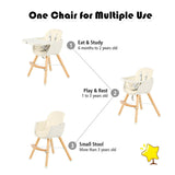 3-in-1 Adjustable Height Beech Wooden High Chair & Tray | Low Chair | Cream Cushion