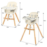 3-in-1 Adjustable Height Beech Wooden High Chair & Tray | Low Chair | Cream Cushion