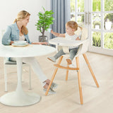 3-in-1-Hochstuhl aus Buchenholz mit verstellbarer Höhe und Tablett | Niedriger Stuhl | Cremefarbenes Kissen