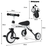 bicicleta de equilíbrio triciclo dobrável infantil 2 em 1 | Triciclo de bicicleta de 3 rodas | Pedais destacáveis ​​| Branco | 1-4 anos