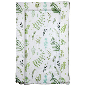 This botanical print baby changing mat features a green watercolour style print of leaves and ferns to compliment any nursery decor