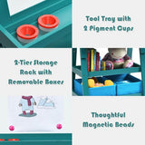 This deluxe wooden teal easel comes with paint pots and magnets