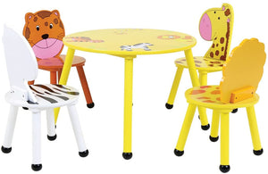 Juego de mesa y 4 sillas de madera con temática de jungla colorida para niños | 3-6 años+