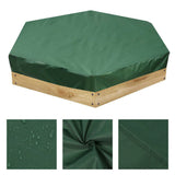 Included with this hexaganol sandpit is a base liner to allow water drainage and prevent weeds with option to upgrade to a waterproof cover