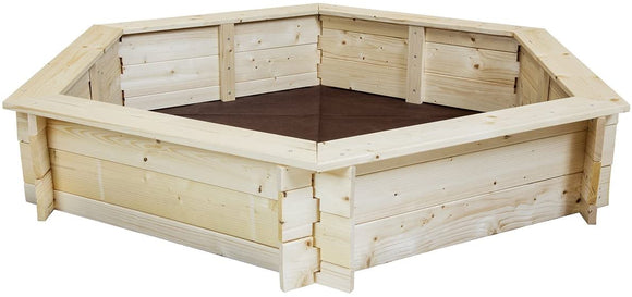 Kids Large Hexaganol Eco FSC Nordic Spruce Wooden Sandpit with Base Liner and Optional Waterproof Cover | 1.37 x 1.19m