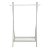 This freestanding childrens rail can be used anywhere and features a hanging rail and shelf for shoes and more