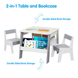 conjunto de mesa infantil 2 em 1 e 2 cadeiras | Estante e armazenamento | Branco e Cinza