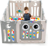 12 Panel Montessori Folding Baby Playpen and Ball Pool with Activity Panel | Grey White