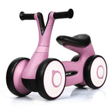 Esta bicicleta de equilíbrio rosa sólida e robusta tem 4 rodas e alças antiderrapantes, adequada para crianças de 12 a 36 meses