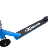 Leichter Monster Pro Scooter mit Aluminiumdeck| Schiebe-, Tritt- und Sprung-Stunt-Scooter | Blau mit Monster Pro Stunt Scooter.