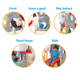 Childrens 5-in-1 Knight's Castle Slide Set with Basketball Hoop | Crawl Hole | Telescope | 3-8 Ages