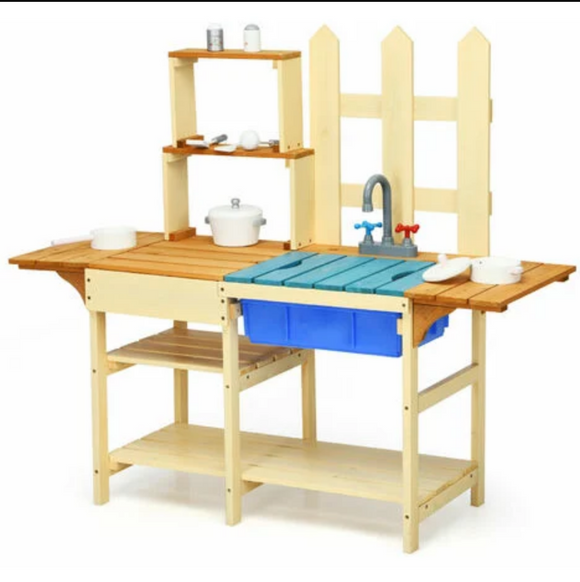 Eco-Friendly Montessori Fir Wood Kids Mud Kitchen | Toy Kitchen | Including Accessories | 36m+