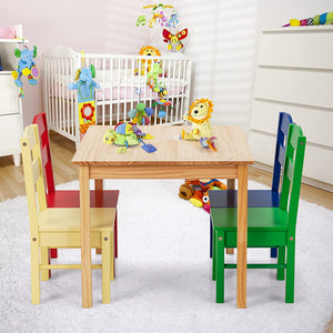 Juego de mesa y 4 sillas de madera ecológica para niños | pino de nueva zelanda | 3-8 años