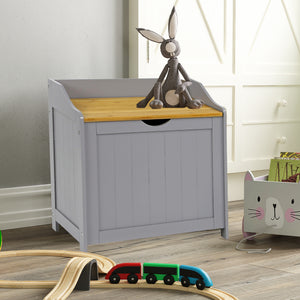 Large Wooden Toy Box & Bench with Slow Release Hinge | Ottoman | Blanket Box | Grey with Natural Bamboo Lid