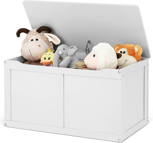 Kids Montessori Eco Wood Toy Box with Safety Hinge | Ottoman | Blanket Box | White