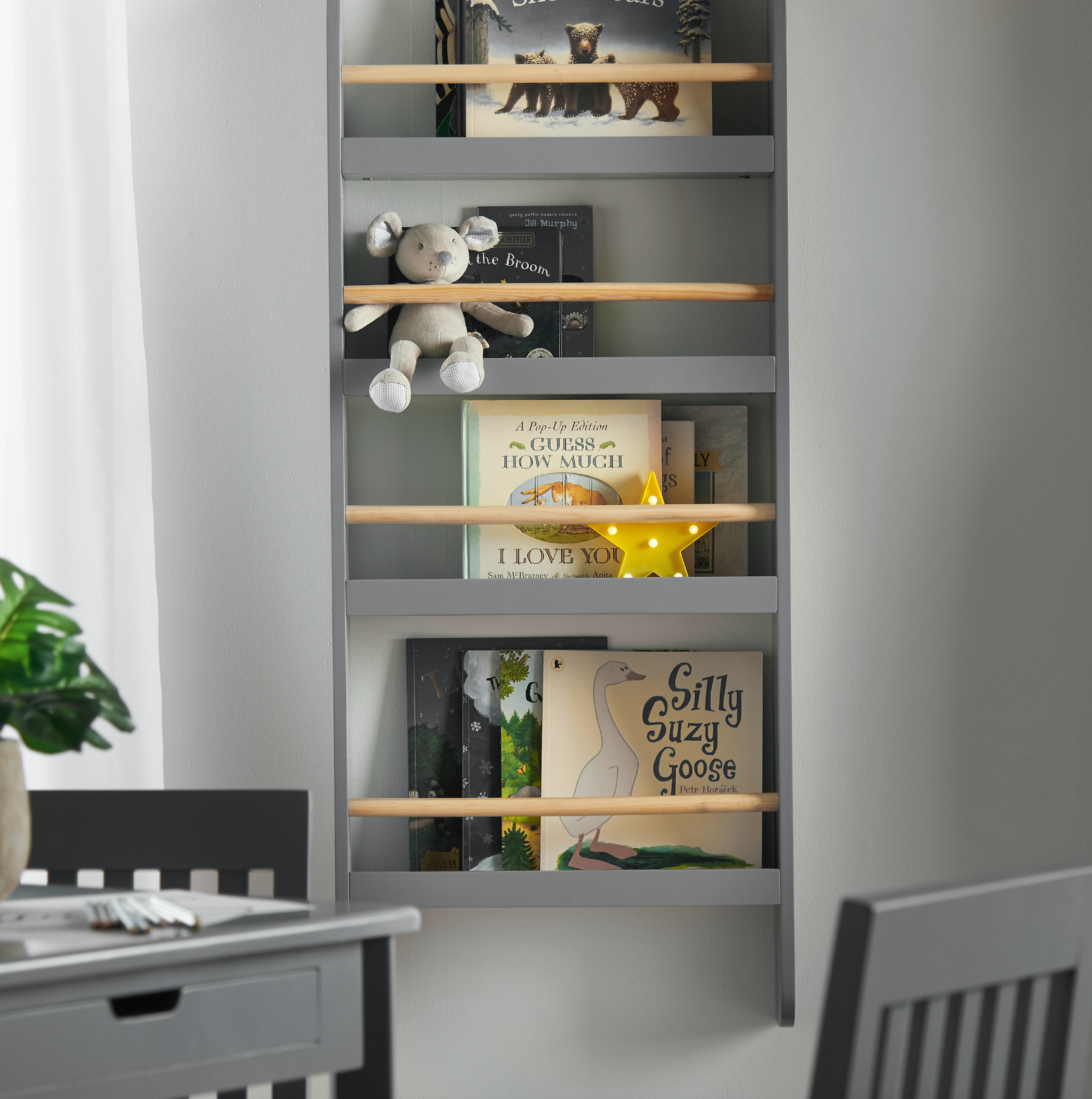 Grey wall bookshelf sales